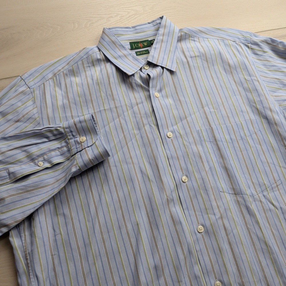 J.Crew Oarsman Mens Blue Multi-Stripe Button Down Shirt 16 34/35 Pocket Cotton